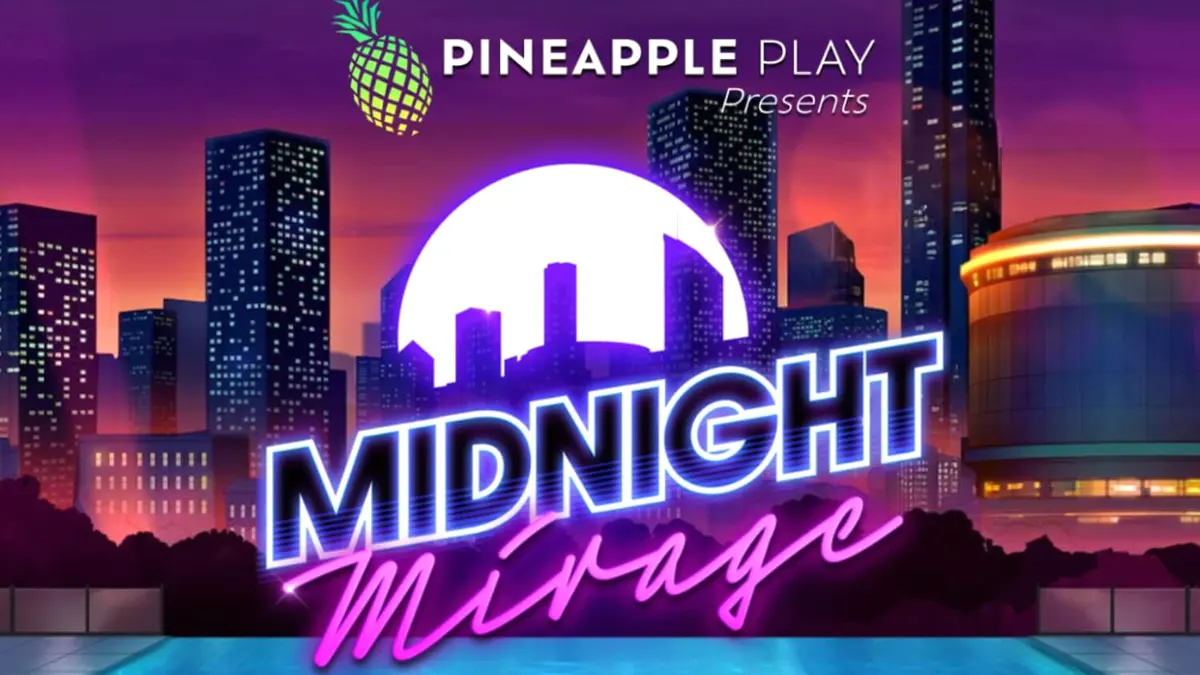 Midnight Mirage slot game neon rooftop bar theme